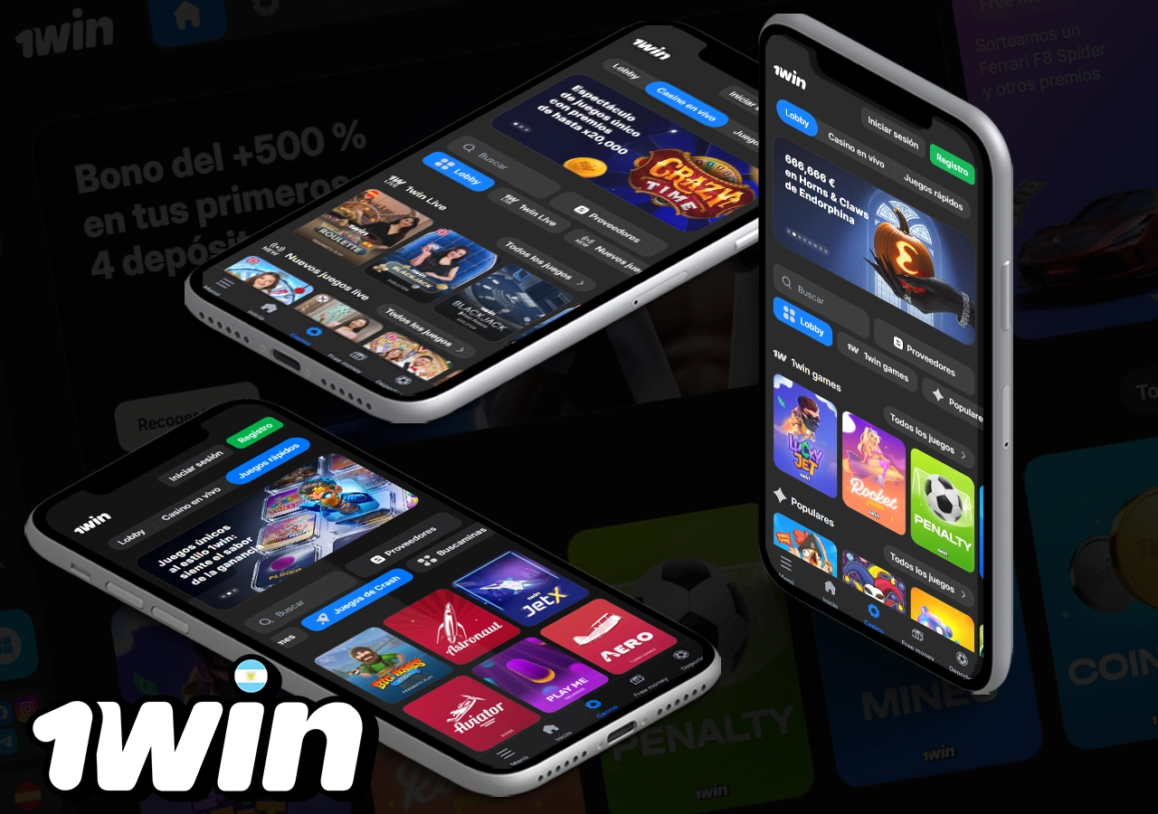 Sección de casino en la aplicación móvil 1win