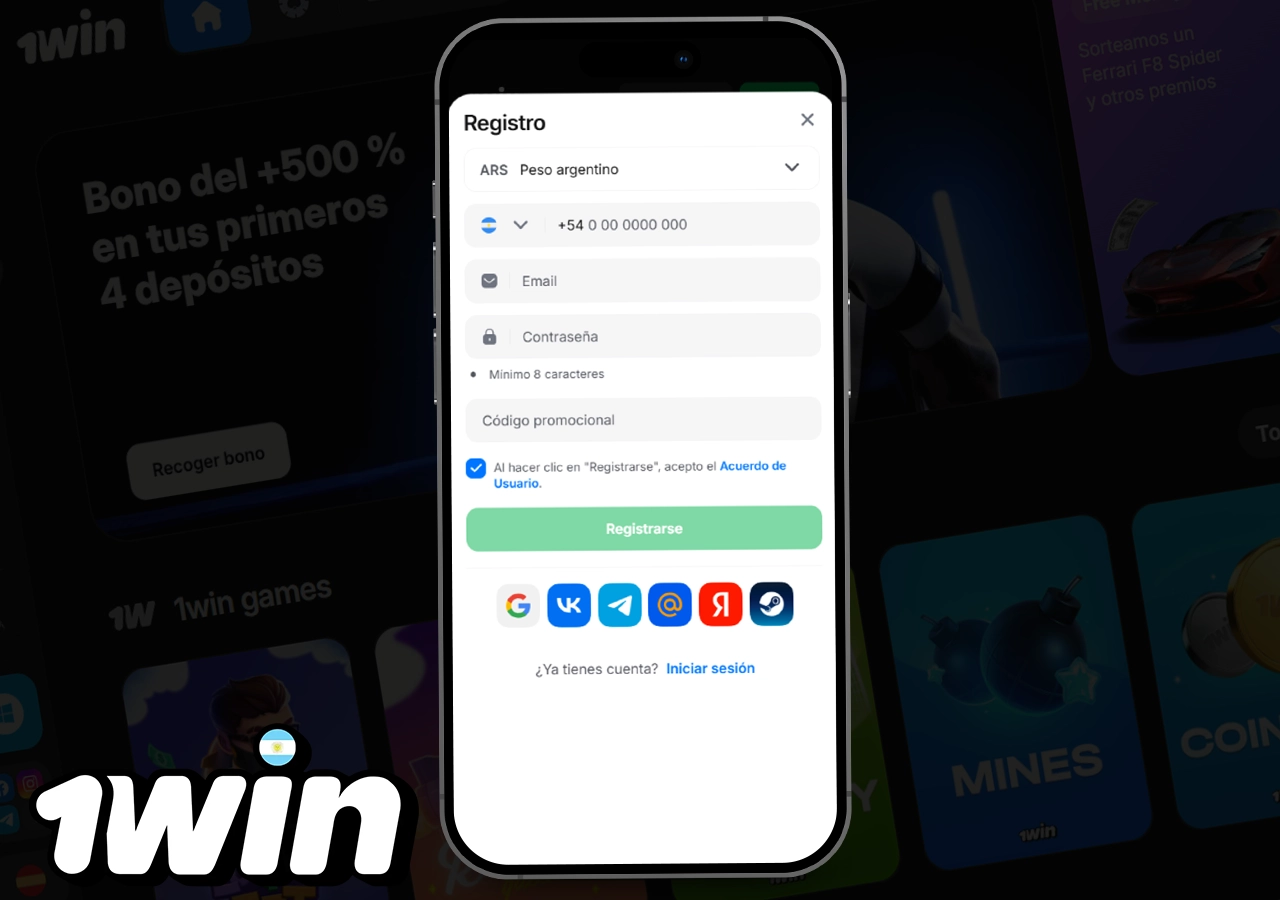 Registro en la aplicación móvil 1win